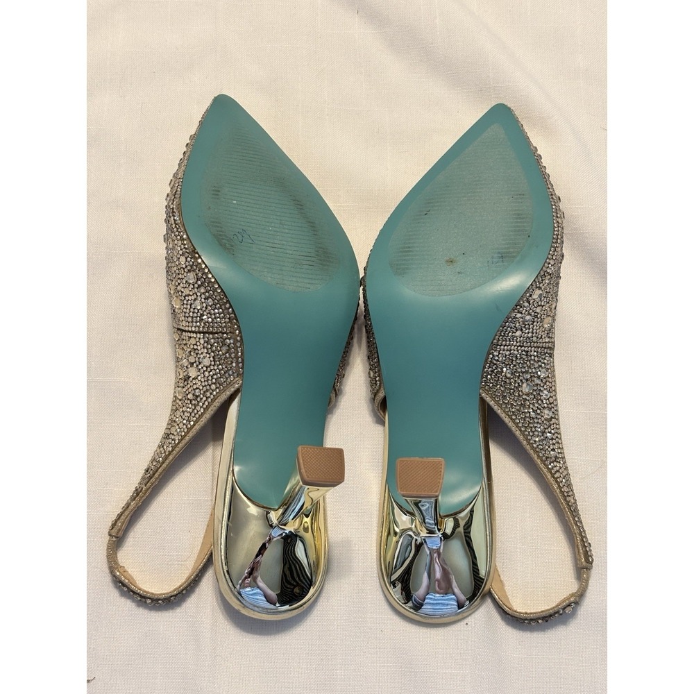 Betsey Johnson Gold Rhinestone Sparkly Clark Slingback Block Heels Pointed Toe 6 - Picture 9 of 9